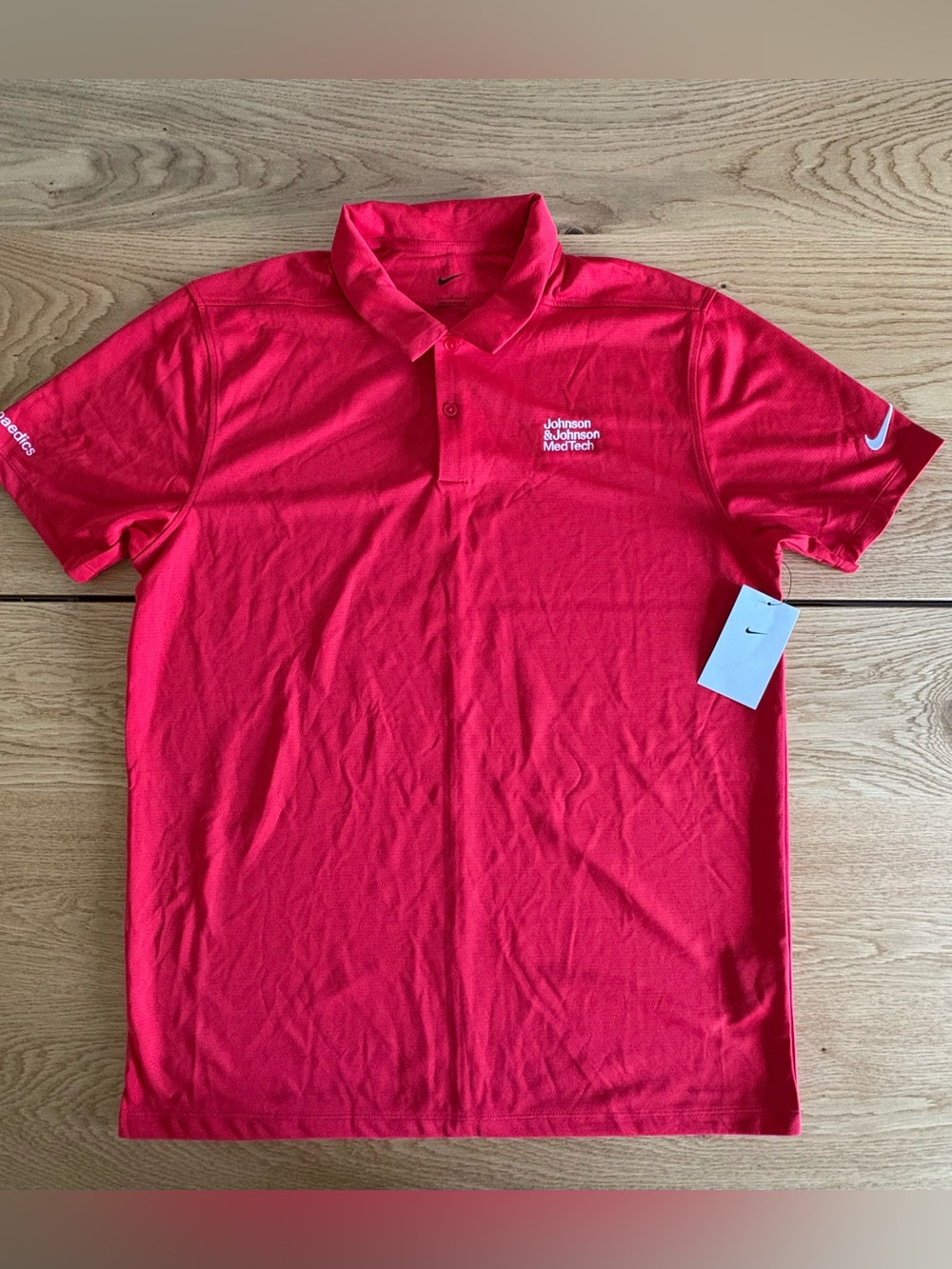 NWT Nike Golf Polo Shirt Mens L Red Johnson & Johnson MedTech Dri-Fit BV6042⁠